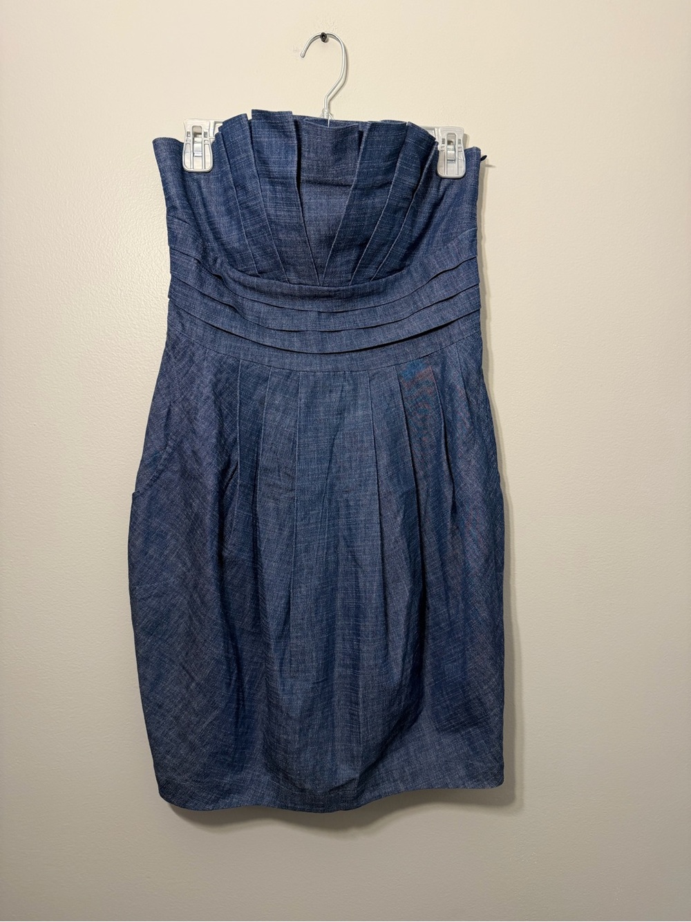 Romeo & Juliet Couture Strapless Denim-Style Pleated Cocktail Dress